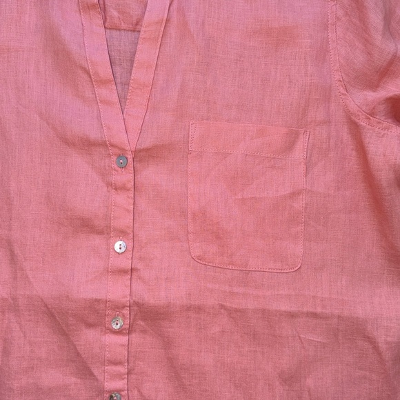 Sigrid Olsen Coral V-Neck Button-Down Linen Roll tab Sleeve Top - large-New - Picture 4 of 6